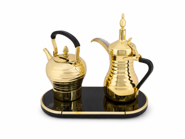 العنوان المتوافق مع جوجل: طقم دلة مذهلة الكهربائي المزدوج للقهوة والشاي 1600 واط بلون ذهبي فاخر